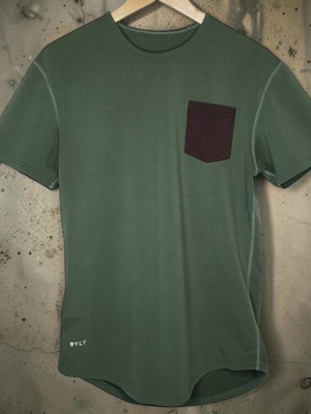 Bylt One Pocket Short Sleeve Workout Shirt Mens Green Performance Stretch Gym S